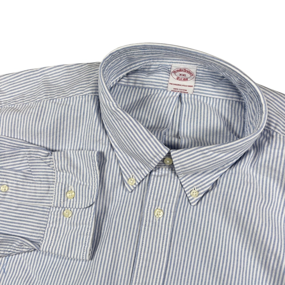 NEW Brooks Brothers Button Down Men XXL Blue White Striped Oxford Polo Shirt